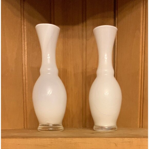 Vintage White Milk Glass Bud Vases With Hand-Painted Floral Design Set Of 2 - Picture 6 of 7